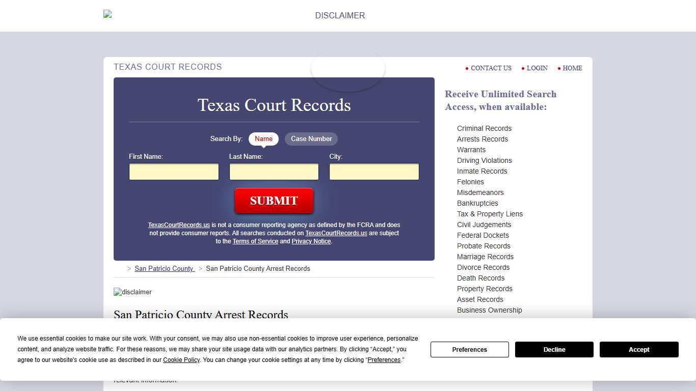 San Patricio County Arrest Records | TexasCourtRecords.us